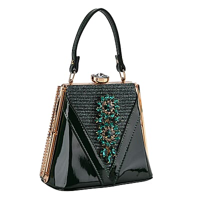 La Marey Dark Green Faux Leather Clutch Crossbody Bag with Shoulder Strap
