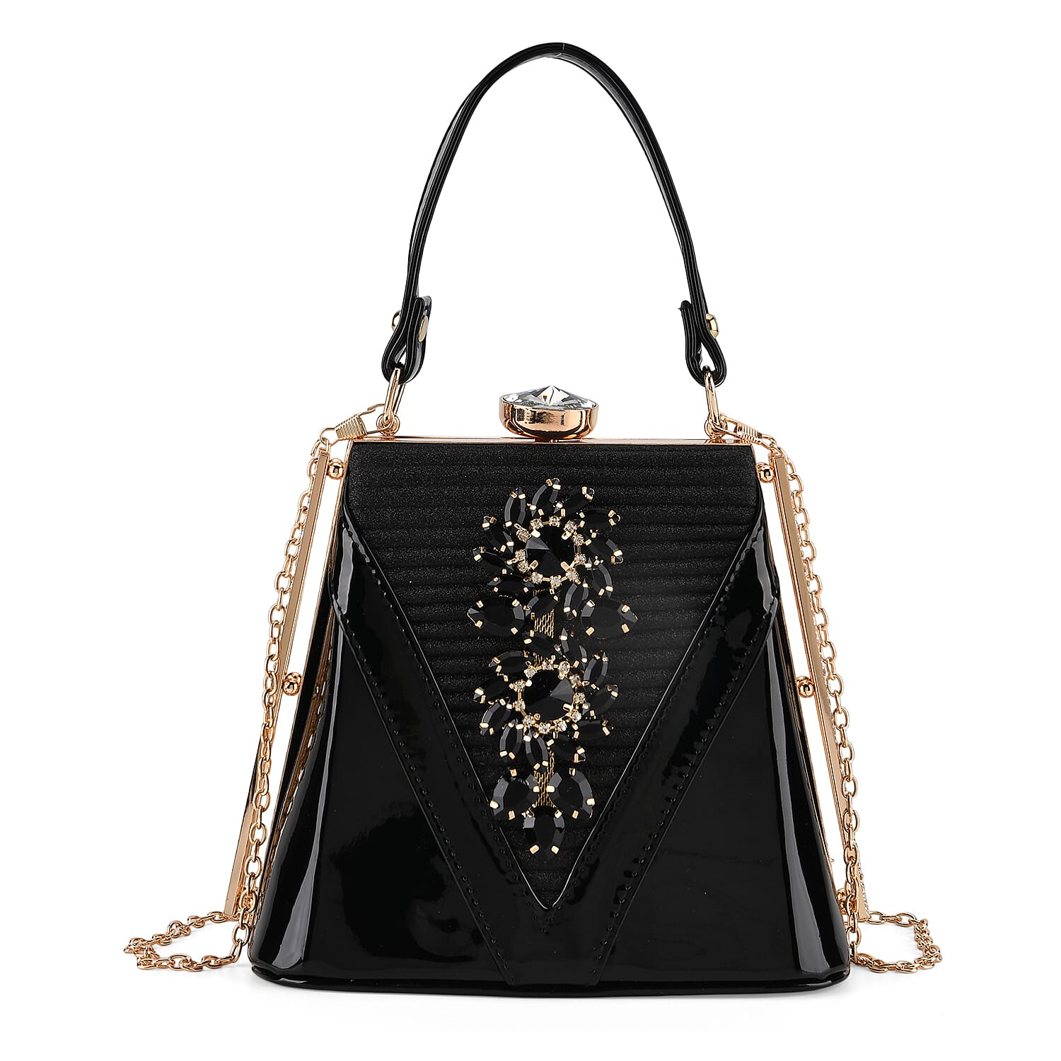 La Marey Black Faux Leather Clutch Crossbody Bag with Shoulder Strap