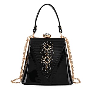 La Marey Black Faux Leather Clutch Crossbody Bag with Shoulder Strap