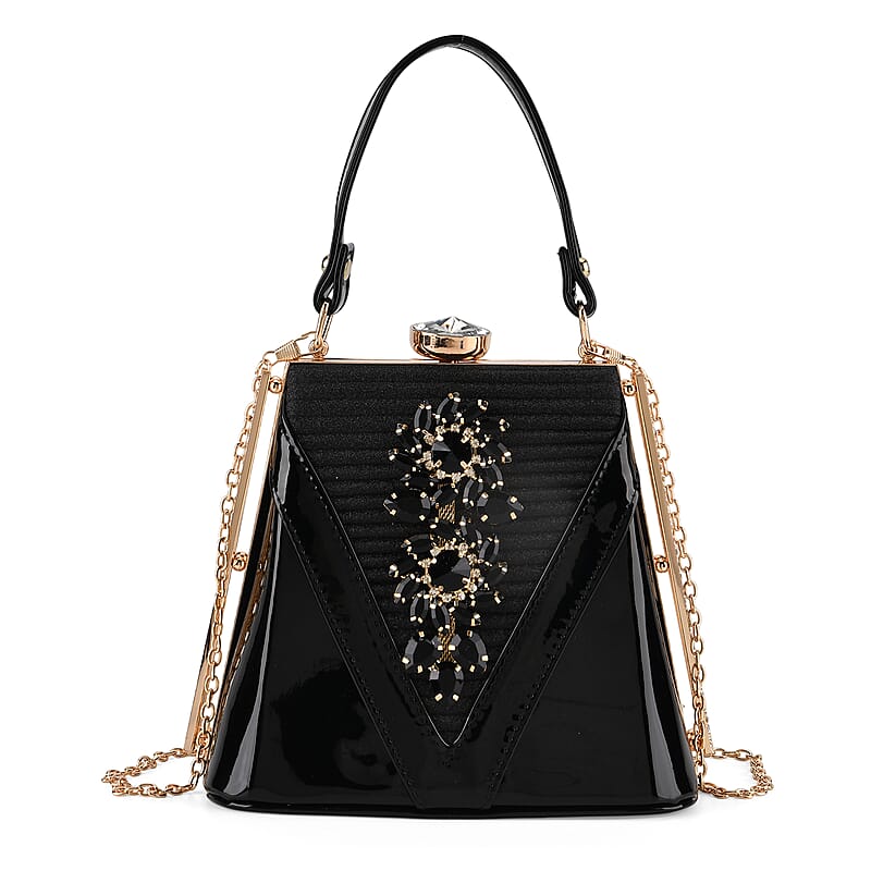La Marey Black Faux Leather Clutch Crossbody Bag with Shoulder Strap