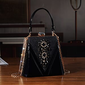 La Marey Black Faux Leather Clutch Crossbody Bag with Shoulder Strap