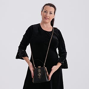 La Marey Black Faux Leather Clutch Crossbody Bag with Shoulder Strap