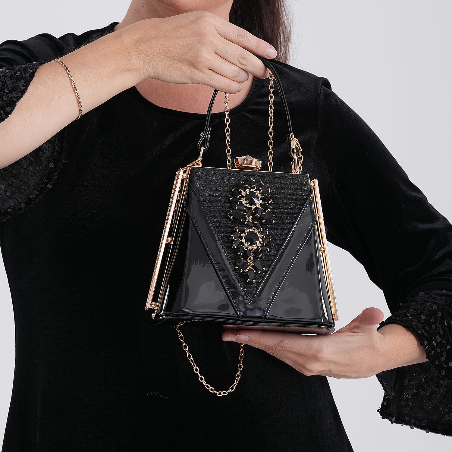 La Marey Black Faux Leather Clutch Crossbody Bag with Shoulder Strap