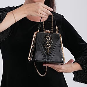 La Marey Black Faux Leather Clutch Crossbody Bag with Shoulder Strap