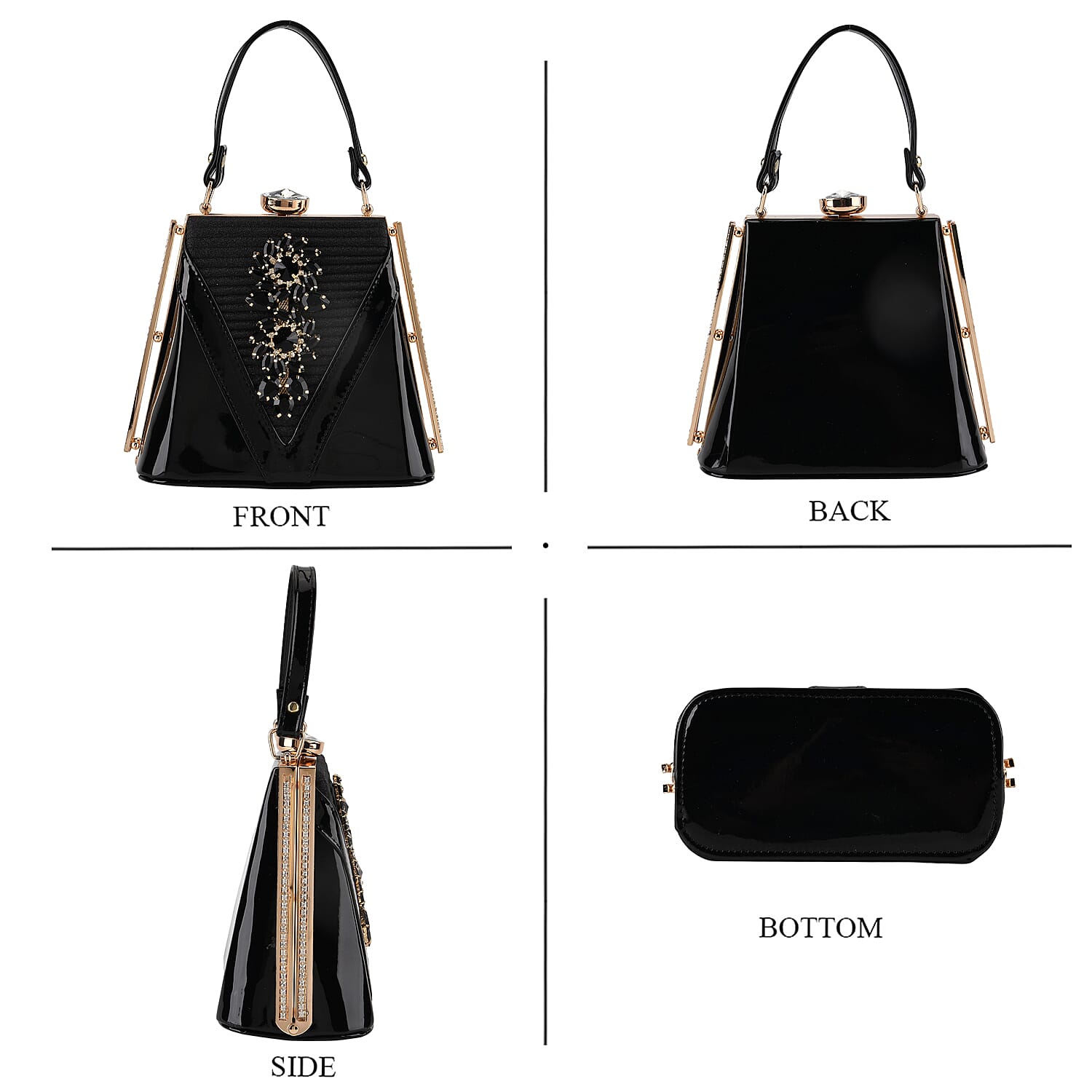 La Marey Black Faux Leather Clutch Crossbody Bag with Shoulder Strap