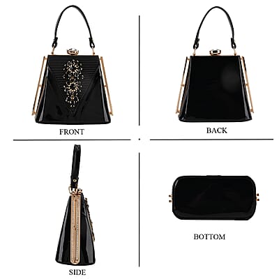La Marey Black Faux Leather Clutch Crossbody Bag with Shoulder Strap