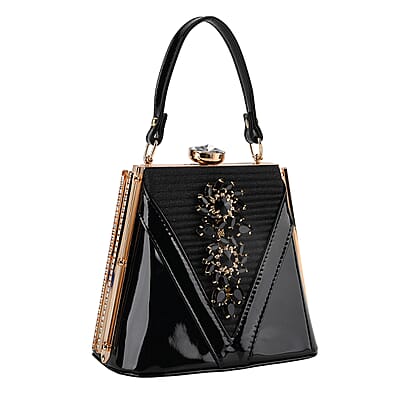 La Marey Black Faux Leather Clutch Crossbody Bag with Shoulder Strap