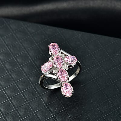 EverTrue Simulated Pink Diamond Ring in Platinum Bond (Size 5.0)