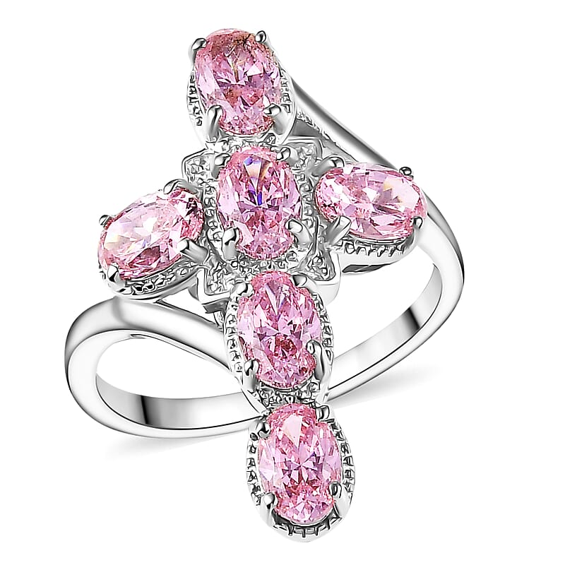 EverTrue Simulated Pink Diamond Ring in Platinum Bond (Size 8.0)