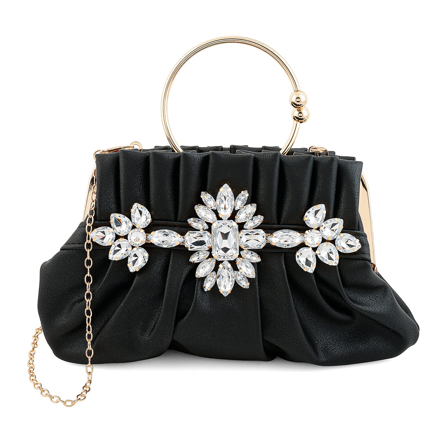 La Marey Black Faux Leather Crossbody Clutch with Chain Strap