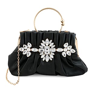 La Marey Black Faux Leather Crossbody Clutch with Chain Strap