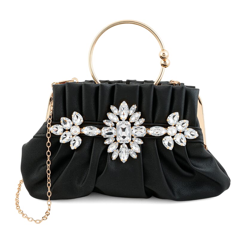 La Marey Black Faux Leather Crossbody Clutch with Chain Strap