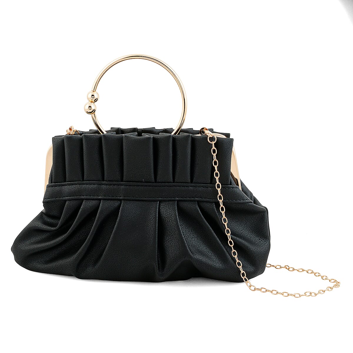 La Marey Black Faux Leather Crossbody Clutch with Chain Strap image number 1
