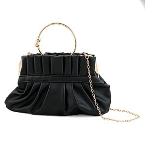La Marey Black Faux Leather Crossbody Clutch with Chain Strap