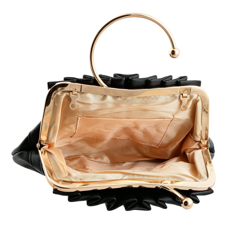 La Marey Black Faux Leather Crossbody Clutch with Chain Strap
