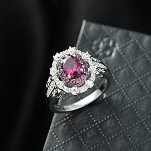 D'Joy Radiant Ember Garnet and White Zircon 2.00 ctw Ring in Rhodium Over Sterling Silver (Size 10.0)