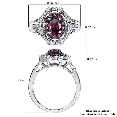 D'Joy Radiant Ember Garnet and White Zircon 2.00 ctw Royal Rose Bloom Ring in Rhodium Over Sterling Silver (Size 5.0)