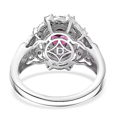 D'Joy Radiant Ember Garnet and White Zircon 2.00 ctw Royal Rose Bloom Ring in Rhodium Over Sterling Silver (Size 5.0)