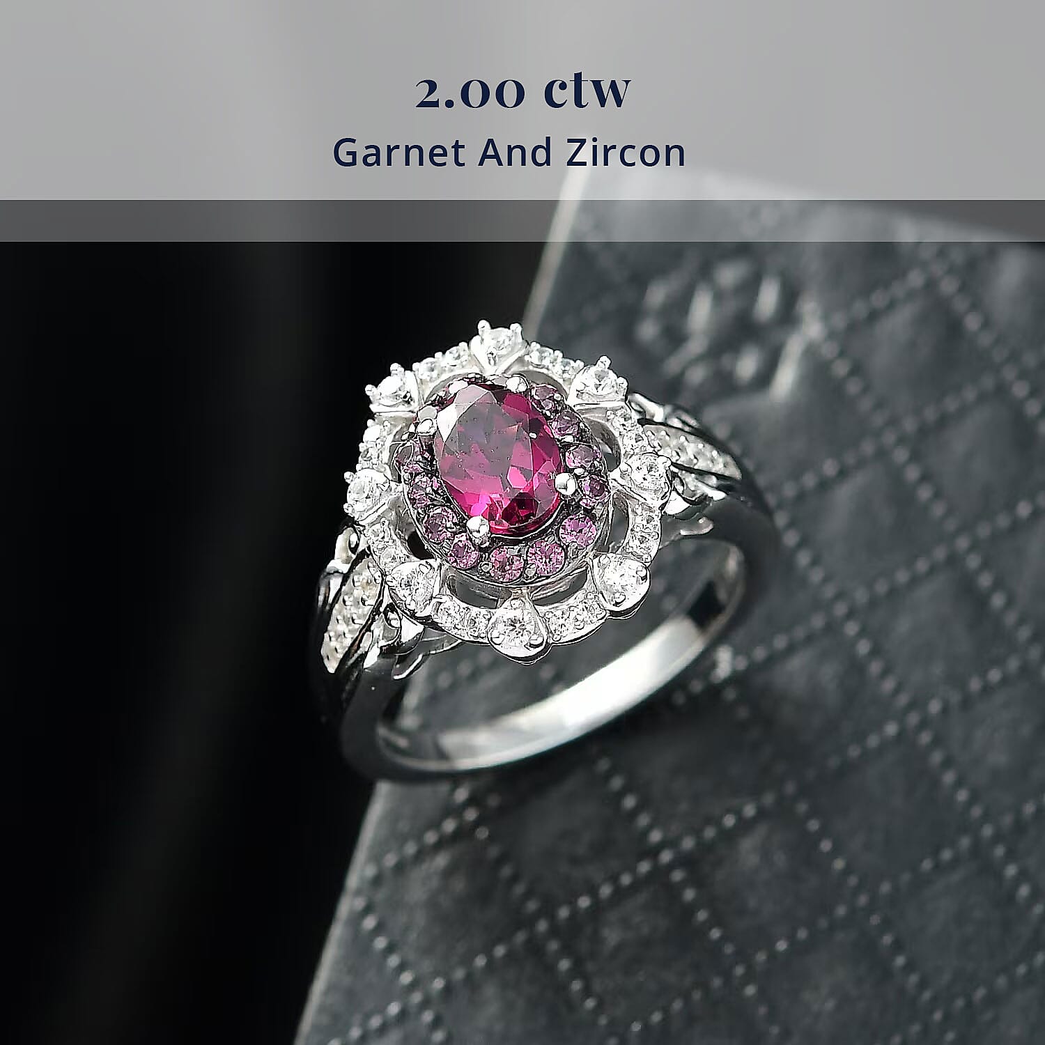 D'Joy Radiant Ember Garnet and White Zircon 2.00 ctw Royal Rose Bloom Ring in Rhodium Over Sterling Silver (Size 6.0)