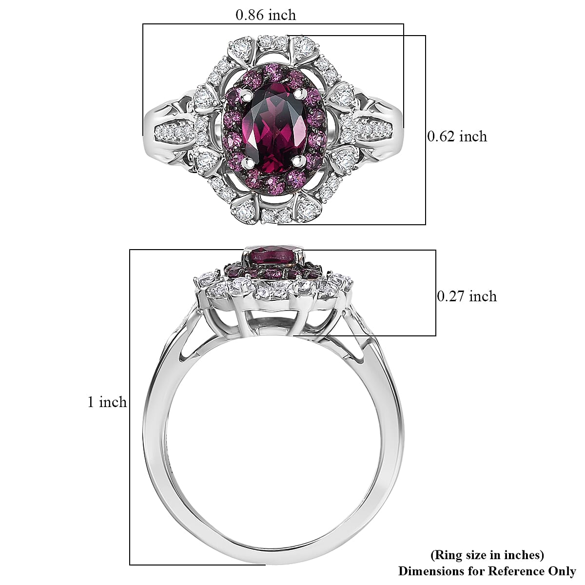 D'Joy Radiant Ember Garnet and White Zircon 2.00 ctw Ring in Rhodium Over Sterling Silver (Size 6.0) image number 5