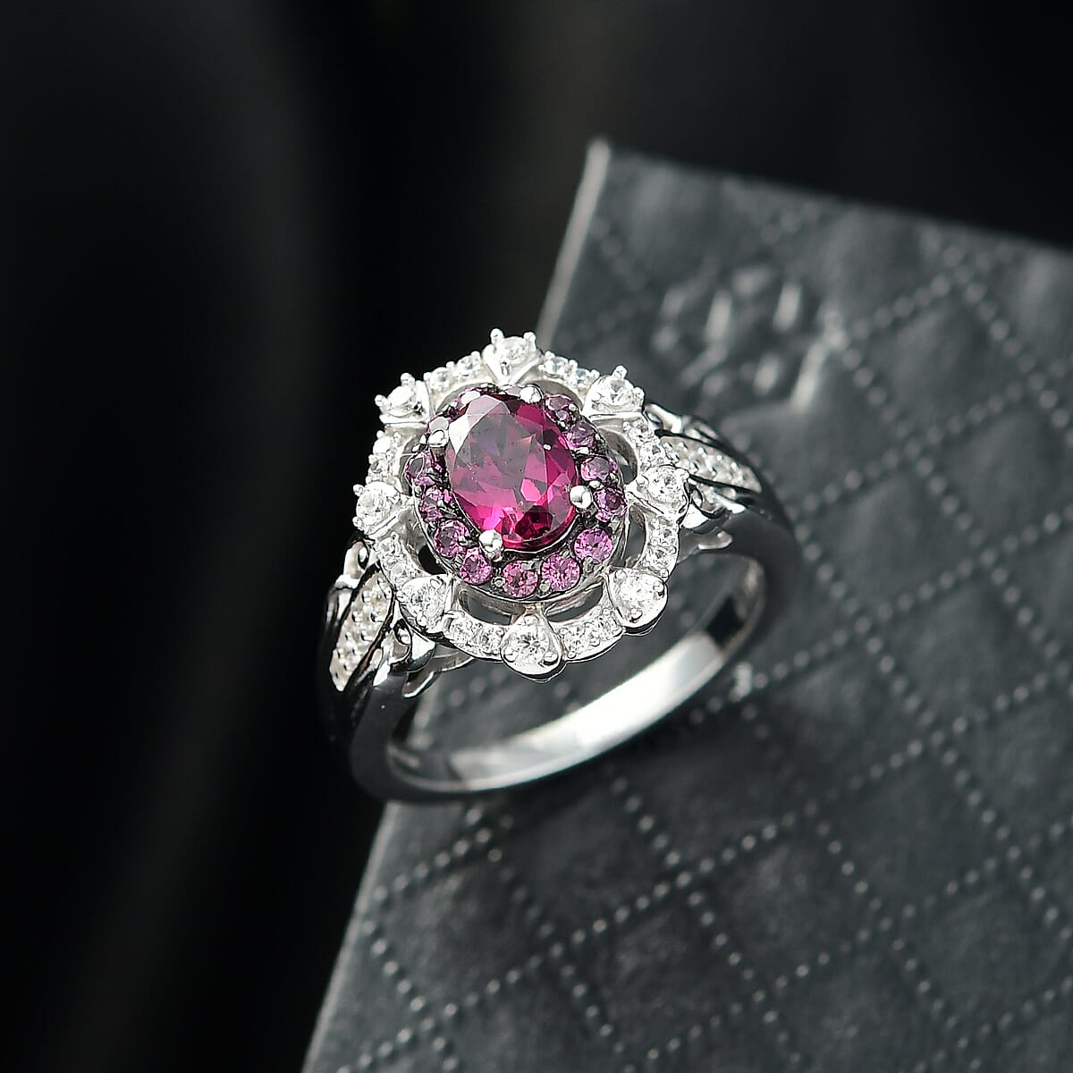 D'Joy Radiant Ember Garnet and White Zircon 2.00 ctw Ring in Rhodium Over Sterling Silver (Size 7.0) image number 1