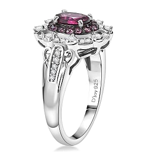 D'Joy Radiant Ember Garnet and White Zircon 2.00 ctw Ring in Rhodium Over Sterling Silver (Size 7.0)