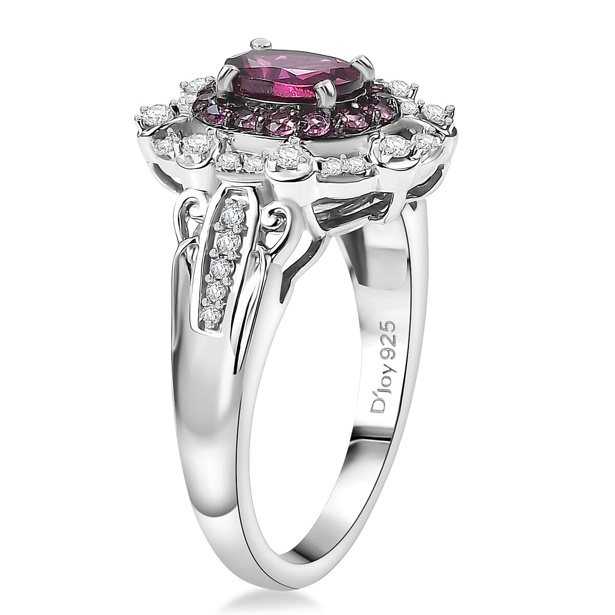 D'Joy Radiant Ember Garnet, White Zircon Ring in Rhodium Over Sterling Silver (Size 10.0) 2.00 ctw image number 3