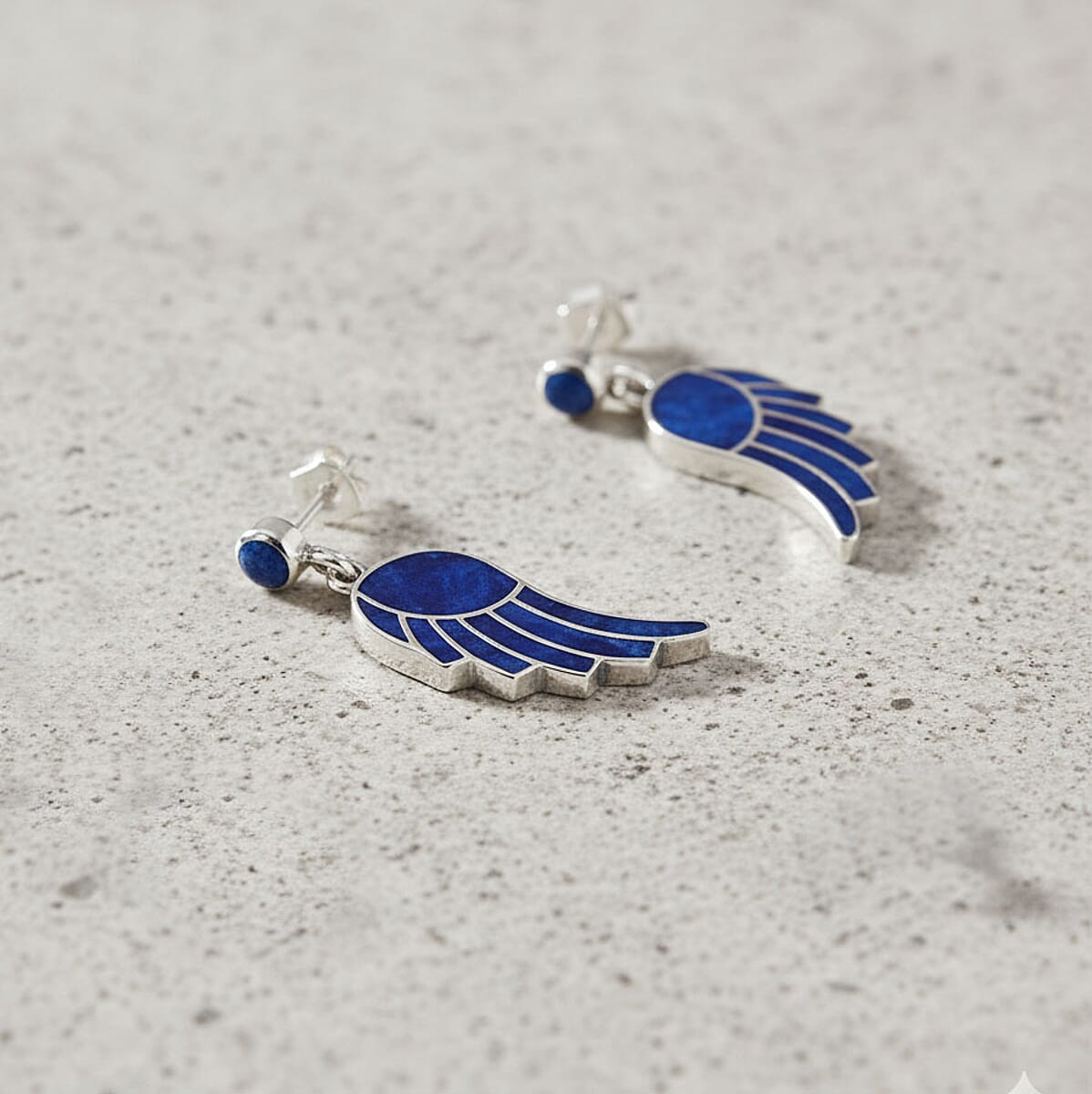 Peruvian Artistry Multi Gemstone 12.80 ctw Blue Lupe Wing Earrings in Sterling Silver image number 1