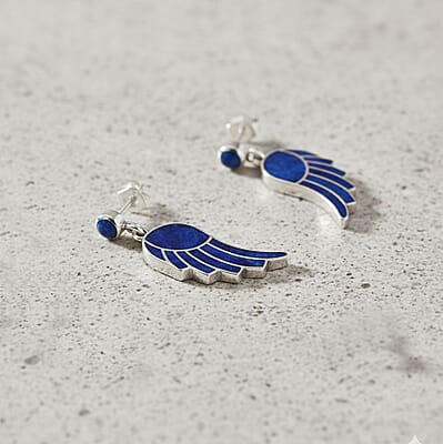 Peruvian Artistry Multi Gemstone 12.80 ctw Blue Lupe Wing Earrings in Sterling Silver