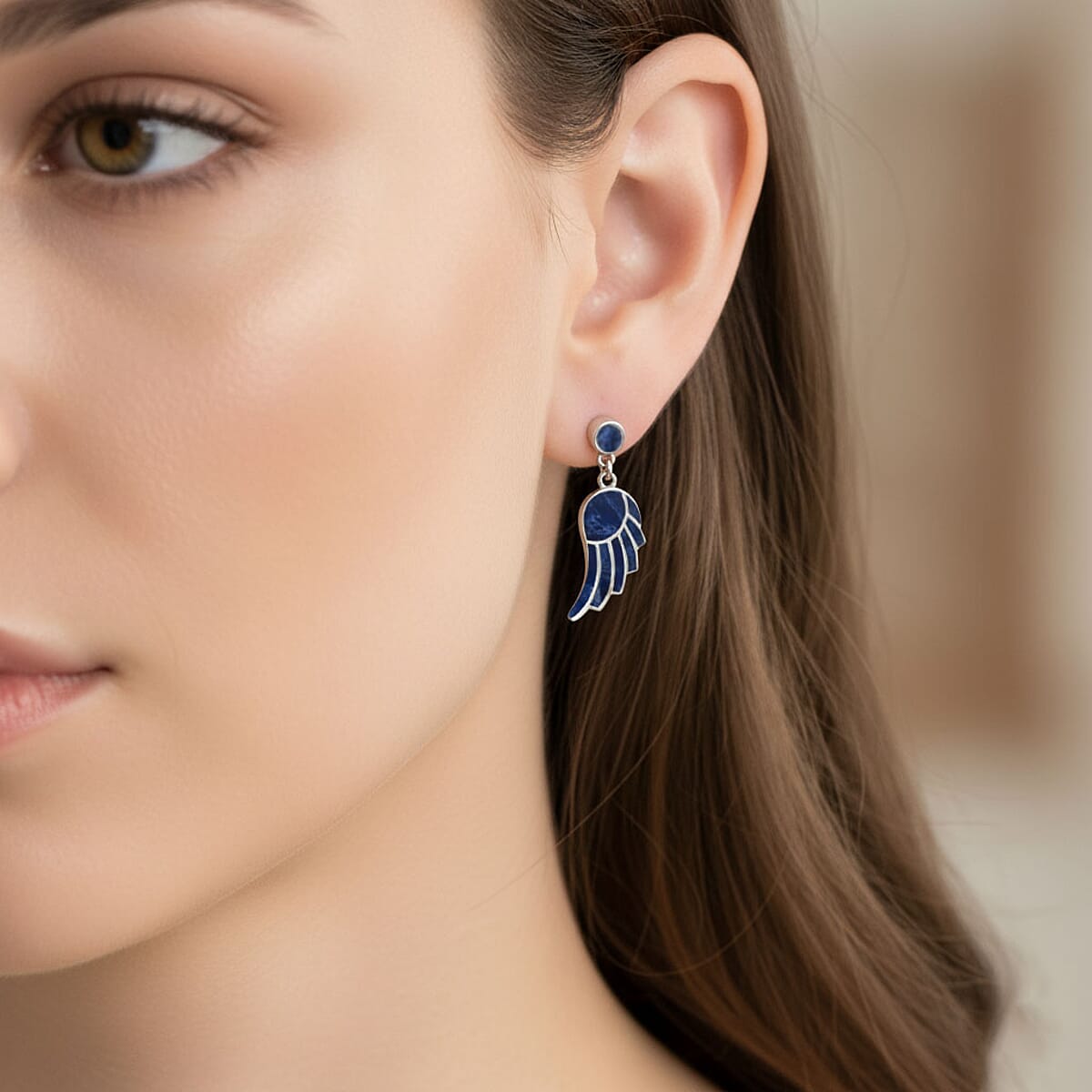 Peruvian Artistry Multi Gemstone 12.80 ctw Blue Lupe Wing Earrings in Sterling Silver image number 2