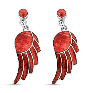 Peruvian Artistry Multi Gemstone 12.80 ctw Red Lupe Wing Earrings in Sterling Silver