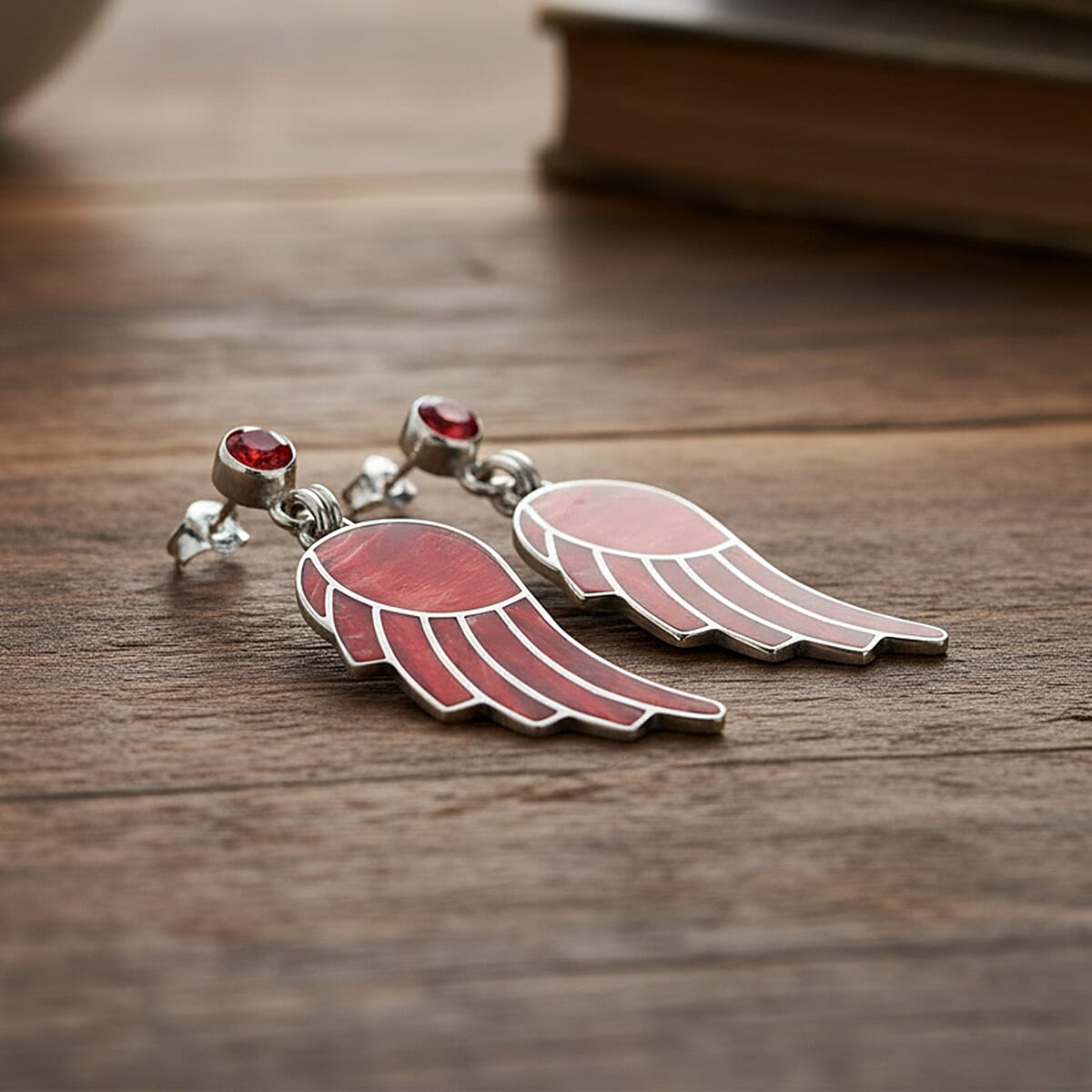 Peruvian Artistry Multi Gemstone 12.80 ctw Red Lupe Wing Earrings in Sterling Silver image number 1