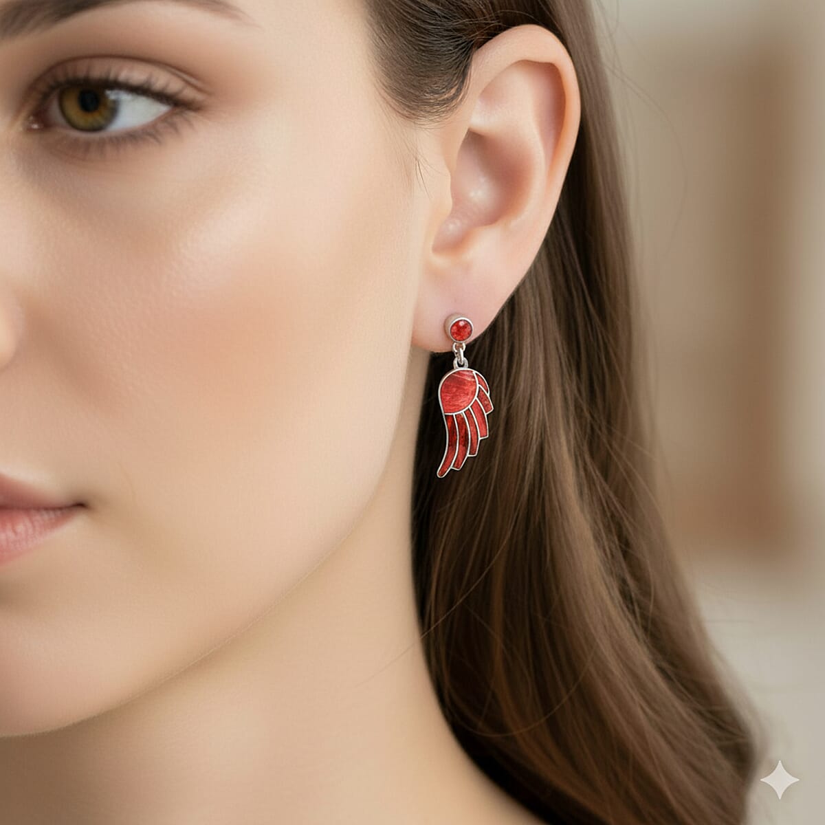 Peruvian Artistry Multi Gemstone 12.80 ctw Red Lupe Wing Earrings in Sterling Silver image number 2