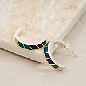 Peruvian Artistry Multi Gemstone 10.80 ctw Rainbow Carola Half Hoop Earrings in Sterling Silver