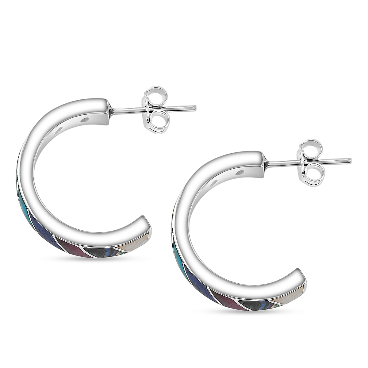 Peruvian Artistry Multi Gemstone 10.80 ctw Rainbow Carola Half Hoop Earrings in Sterling Silver image number 3