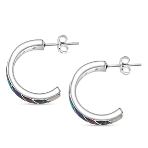 Peruvian Artistry Multi Gemstone 10.80 ctw Rainbow Carola Half Hoop Earrings in Sterling Silver