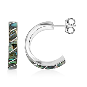 Peruvian Artistry Multi Gemstone 10.80 ctw Abalone Shell Carola Half Hoop Earrings in Sterling Silver