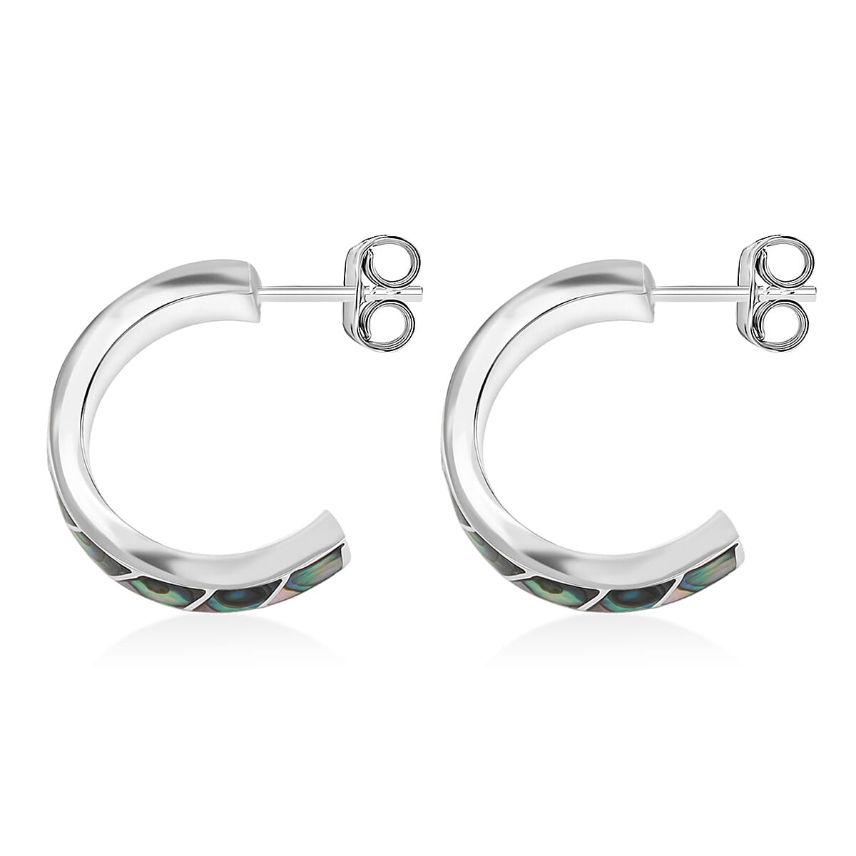 Peruvian Artistry Multi Gemstone 10.80 ctw Abalone Shell Carola Half Hoop Earrings in Sterling Silver image number 3