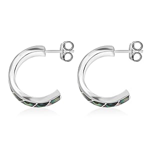 Peruvian Artistry Multi Gemstone 10.80 ctw Abalone Shell Carola Half Hoop Earrings in Sterling Silver