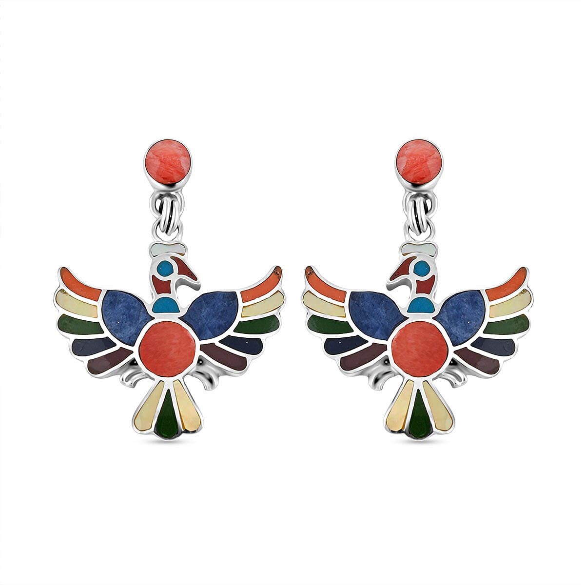 Peruvian Artistry Multi Gemstone Rainbow Colca Condor Earrings in Sterling Silver 17.60 ctw image number 0