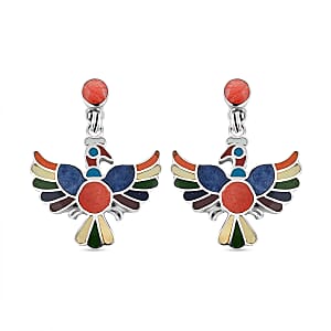Peruvian Artistry Multi Gemstone 17.60 ctw Rainbow Colca Condor Earrings in Sterling Silver