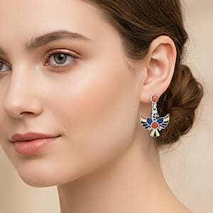 Peruvian Artistry Multi Gemstone 17.60 ctw Rainbow Colca Condor Earrings in Sterling Silver