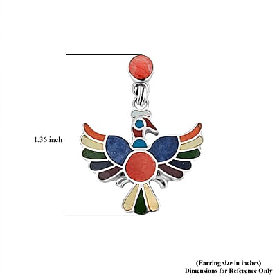 Peruvian Artistry Multi Gemstone 17.60 ctw Rainbow Colca Condor Earrings in Sterling Silver