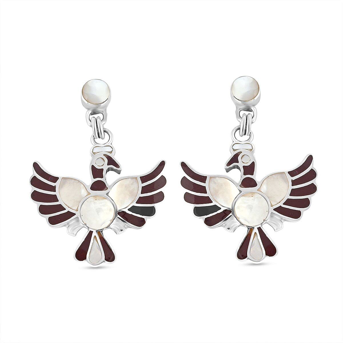 Peruvian Artistry Multi Gemstone 17.60 ctw Purple and White Colca Condor Earrings in Sterling Silver image number 0