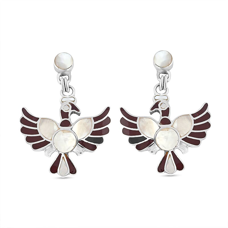 Peruvian Artistry Multi Gemstone 17.60 ctw Purple and White Colca Condor Earrings in Sterling Silver