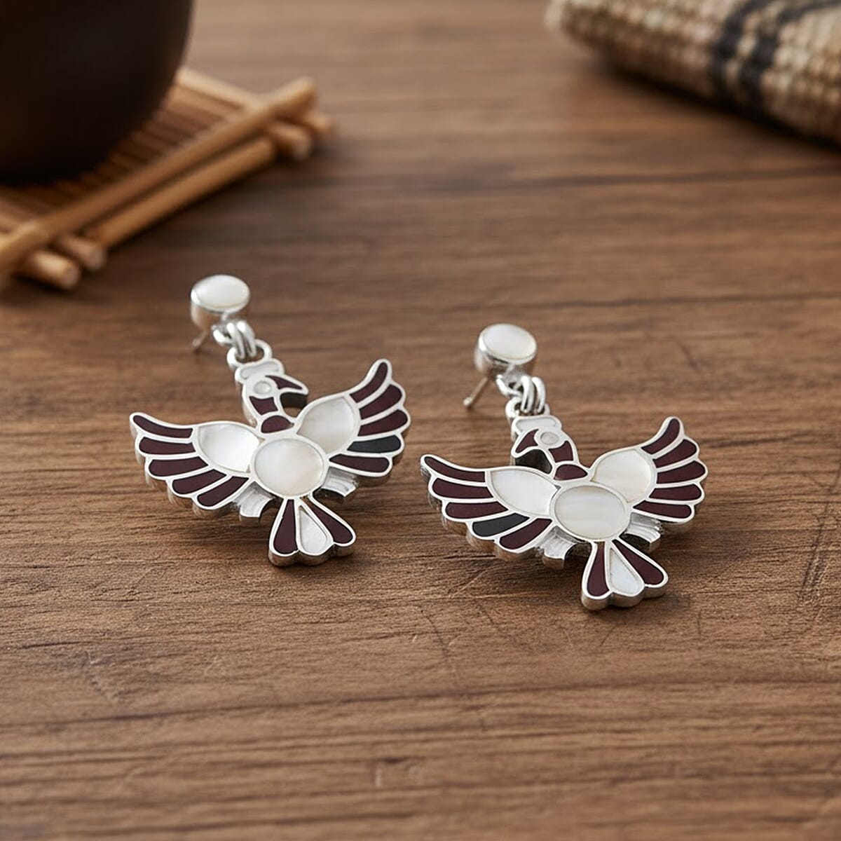 Peruvian Artistry Multi Gemstone 17.60 ctw Purple and White Colca Condor Earrings in Sterling Silver image number 1