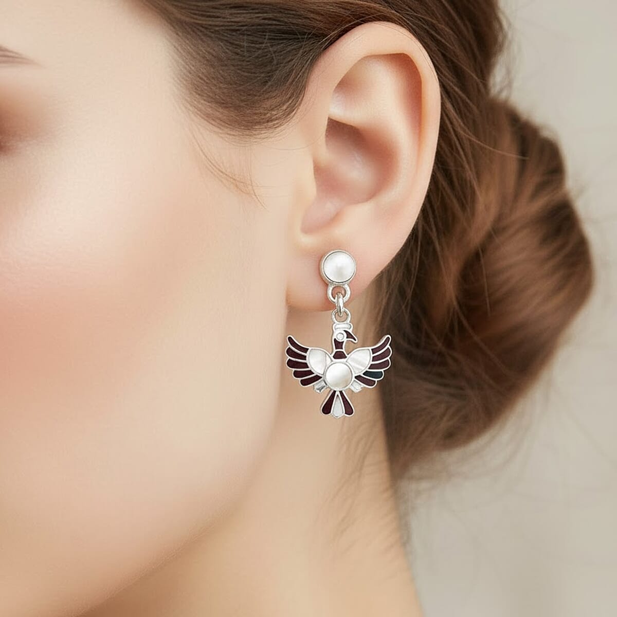 Peruvian Artistry Multi Gemstone 17.60 ctw Purple and White Colca Condor Earrings in Sterling Silver image number 2