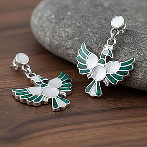 Peruvian Artistry Multi Gemstone 17.60 ctw Green and White Colca Condor Earrings in Sterling Silver