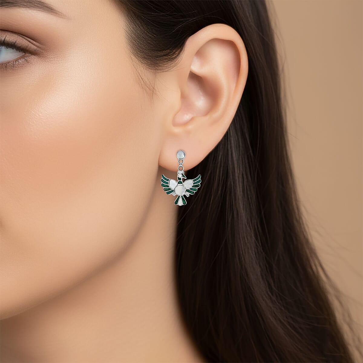 Peruvian Artistry Multi Gemstone 17.60 ctw Green and White Colca Condor Earrings in Sterling Silver image number 2