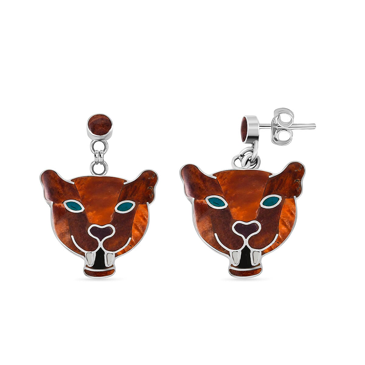 Peruvian Artistry Multi Gemstone 6.40 ctw Orange Powerfull Puma Earrings in Sterling Silver image number 0